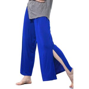 ガウチョ パンツ レディース ワイド ボトムス ヨガ 9分丈 スリット 無地(ブルー,  Free Size)