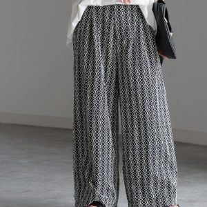 HUG.U パンツ 刺繍ワイドパンツ レディース