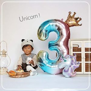 deerzon ユニコーン 5歳 数字 バルーン セット 誕生日 飾り付け 女の子 風船 装飾 バースデー パーティー 星 スター (数字「5」)