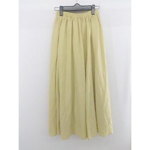 ◇ classicalelf クラシカルエルフ リネン混 ウエストゴム ロング フレア スカート サイズM イエロー系 レディース E