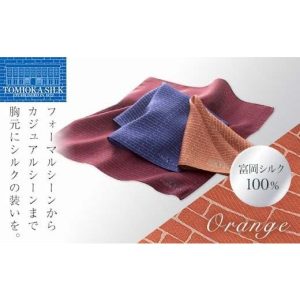 ふるさと納税 小物 ハンカチ・スカーフ 群馬県 富岡市  国産シルク100% 富岡シルク ポケットチーフ レンガ (オレンジ) シルク 絹 オレンジ 贈り物 ギフト 国産…