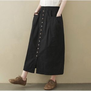 スカート ロング Aライン ロング丈 ミモレ丈 春 夏 秋 綿麻 ボトムス 無地 コットンリネン