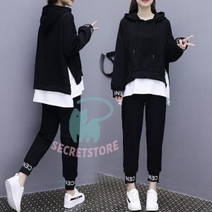 セットアップ ジャージ レディース スウェット 上下セット 長袖 春秋 重ね着風 パーカー 長ズボン スポーツウェア 運動服 着痩せ 大きいサイズ