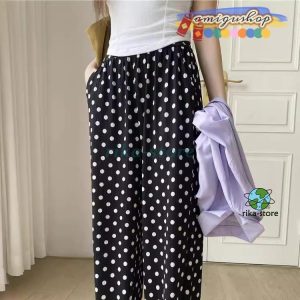 夏用 ワイドパンツ イージーパンツ 柄パンツ ドット柄 水玉 墨絵 レディース 速乾 春 夏 柄物 薄手 涼感 涼しい ひんやり 楽ちん ウエストゴム